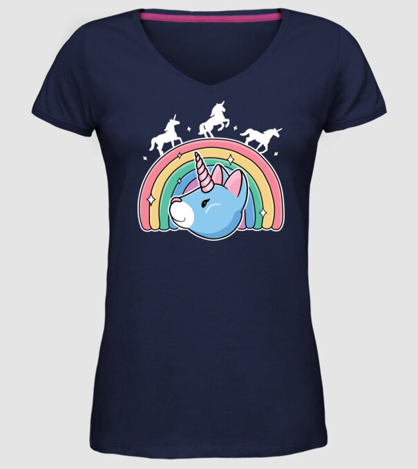 Pisică Unicorn model albastru închis pe tricou