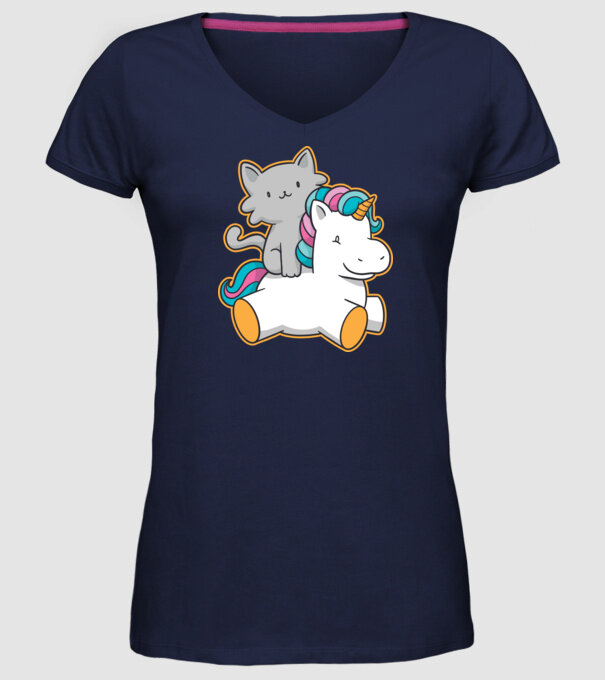 Unicorn Cu pisică model albastru închis pe tricou