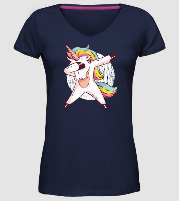 Unicorn DAB model albastru închis pe tricou