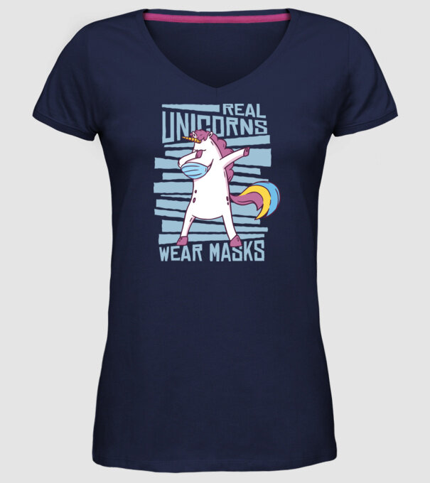 Unicorn DAB Mască model albastru închis pe tricou