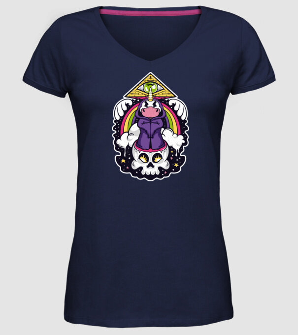 Unicorn Illuminati model albastru închis pe tricou