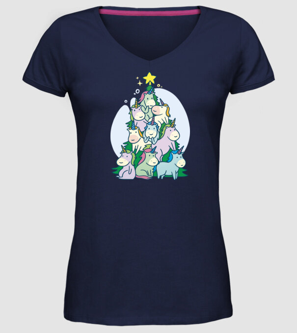 Unicorn pom de Crăciun model albastru închis pe tricou