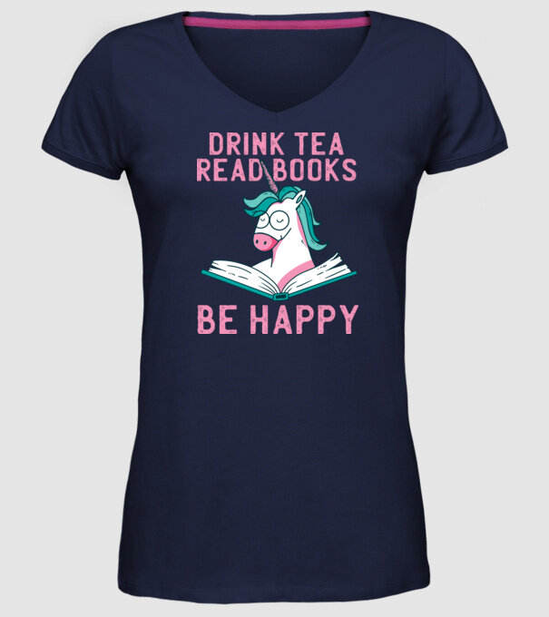 Unicorn Lectură Carte model albastru închis pe tricou
