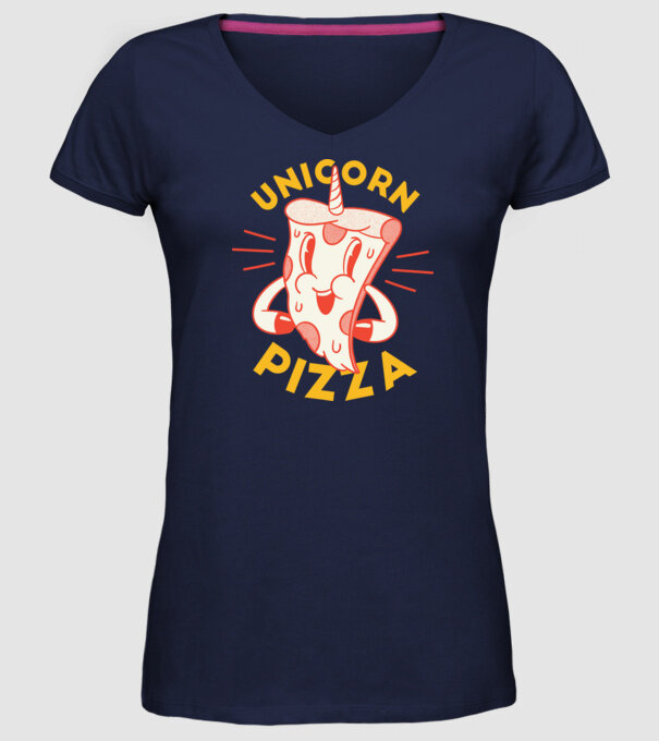 Unicorn Pizza model albastru închis pe tricou