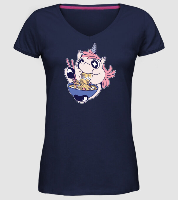 Unicorn Ramen model albastru închis pe tricou