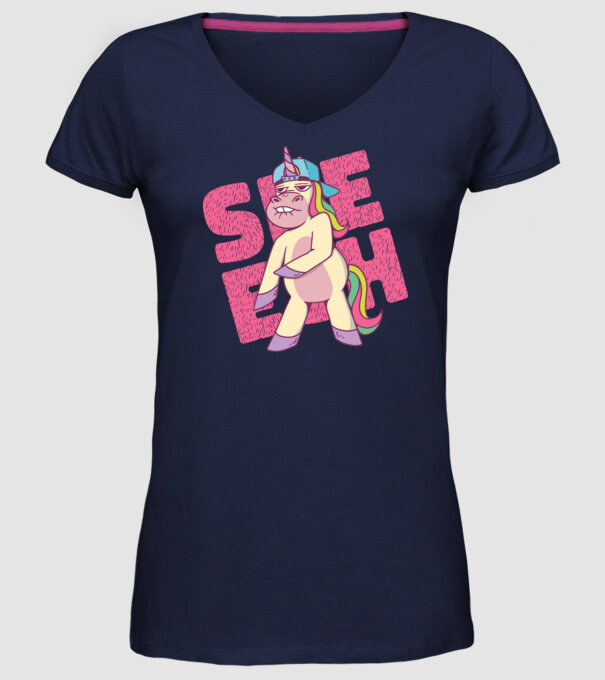 Unicorn Shesh model albastru închis pe tricou