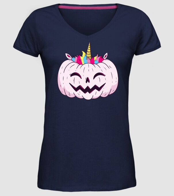 Unicorn Dovleac Halloween model albastru închis pe tricou