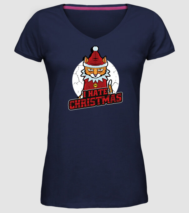 Urăsc Crăciunul Pisică model albastru închis pe tricou