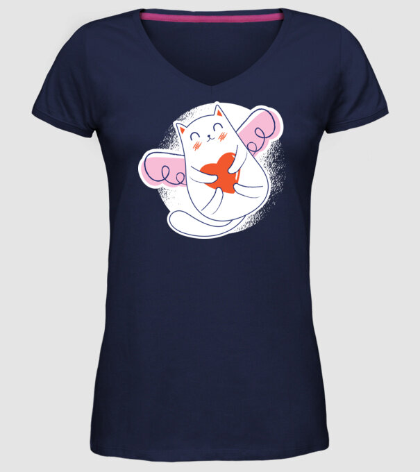 Pisică Valentin model albastru închis pe tricou