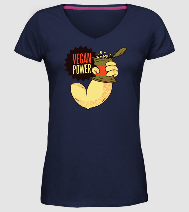 Putere vegan model albastru închis pe tricou