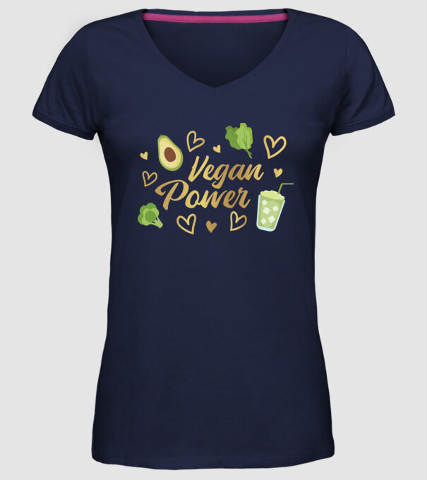 Vegan Power tricou vegan model albastru închis pe tricou
