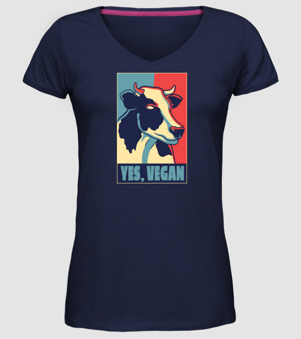 Yes, Vegan model albastru închis pe tricou