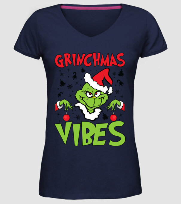 Grinchmas Vibes - Grinch model albastru închis pe tricou