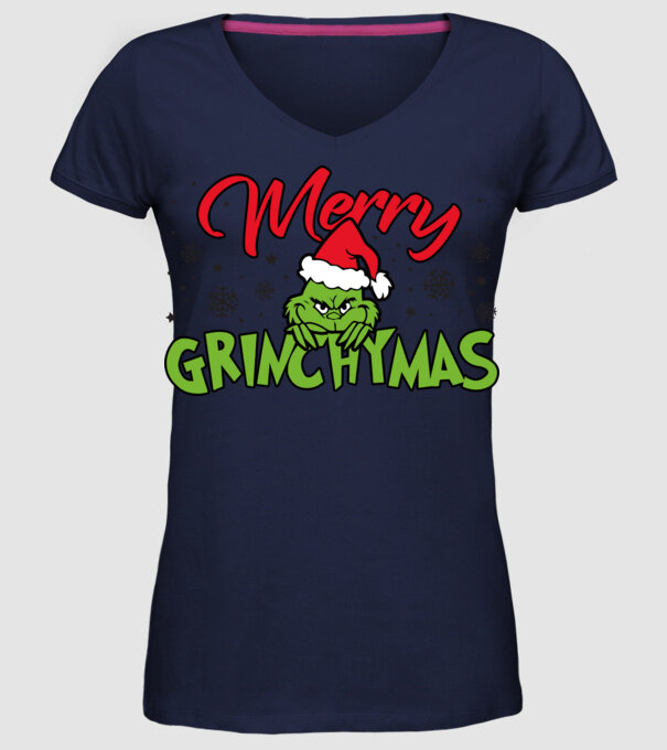 Merry Grinchymas - Grinch model albastru închis pe tricou