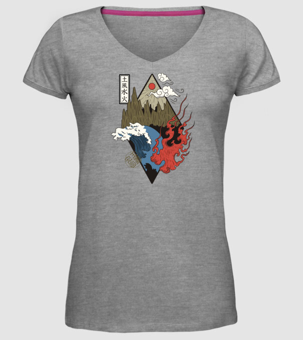 4 Elemente - Foc, Apă, Pământ, Aer model gri pe tricou