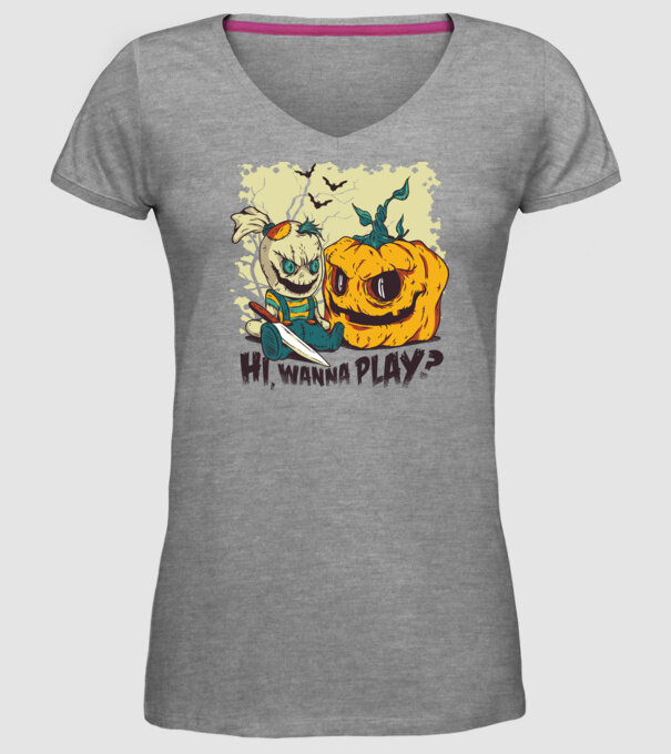 Vrei să te joci? Halloween model gri pe tricou