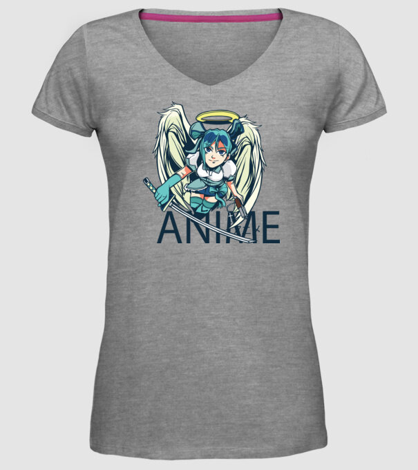 Anime fată cu sabie model gri pe tricou