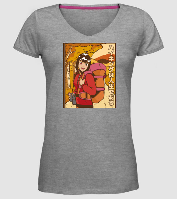 Anime fată Excursionistă model gri pe tricou