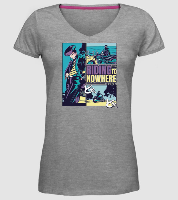 Anime Vaporwave Riding Nowhere model gri pe tricou