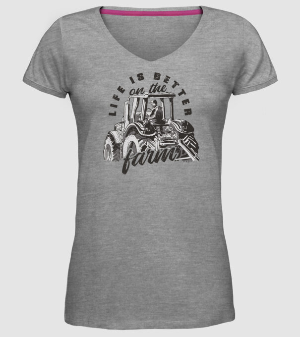 Viața este mai bună la fermă cu tractor model gri pe tricou