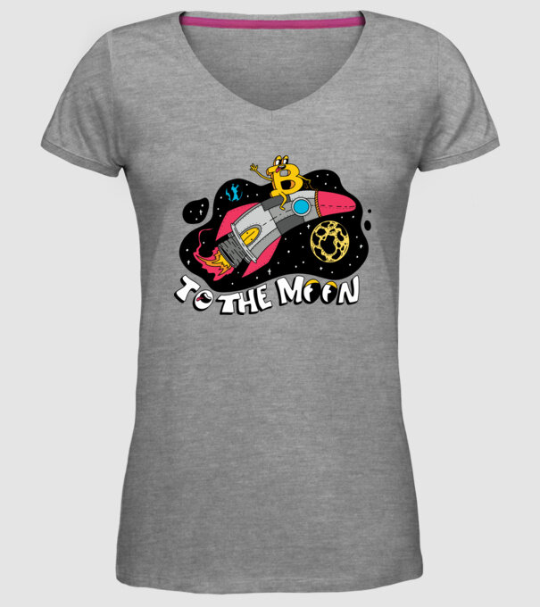 Bitcoin to the moon model gri pe tricou