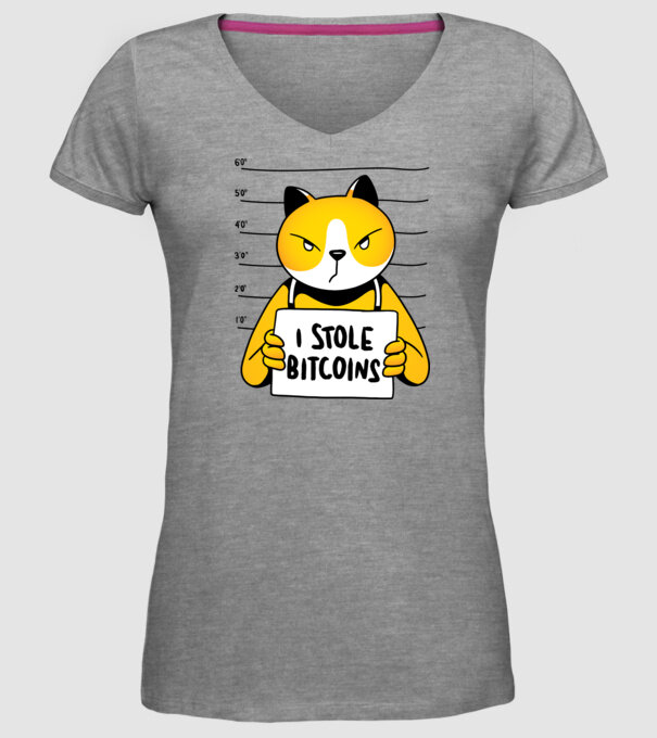 Pisică hoață Bitcoin model gri pe tricou