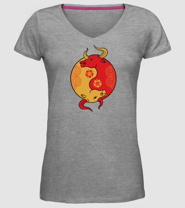 Bivol Yin Yang model gri pe tricou