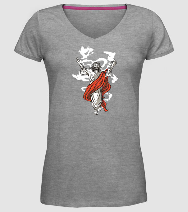 Isus fericit tricou creștin model gri pe tricou