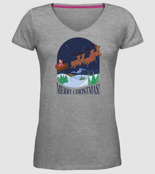 Crăciun Fericit Moș Crăciun cu reni model gri pe tricou