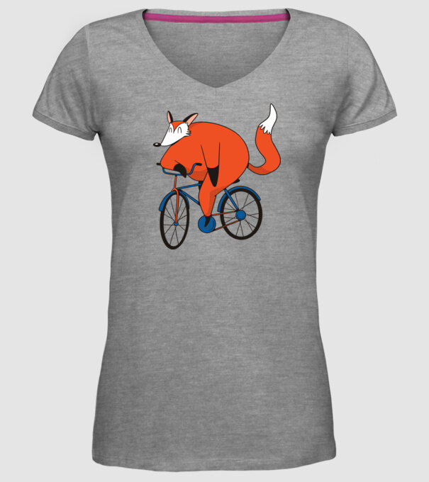 Vulpe cu bicicletă model gri pe tricou