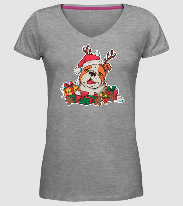 Bulldog de Crăciun model gri pe tricou