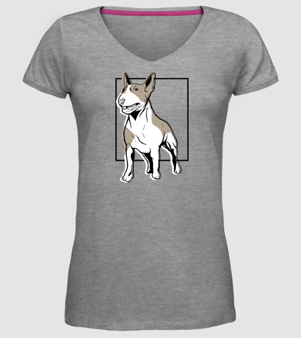 Tricou cu Câine Bull Terrier model gri pe tricou