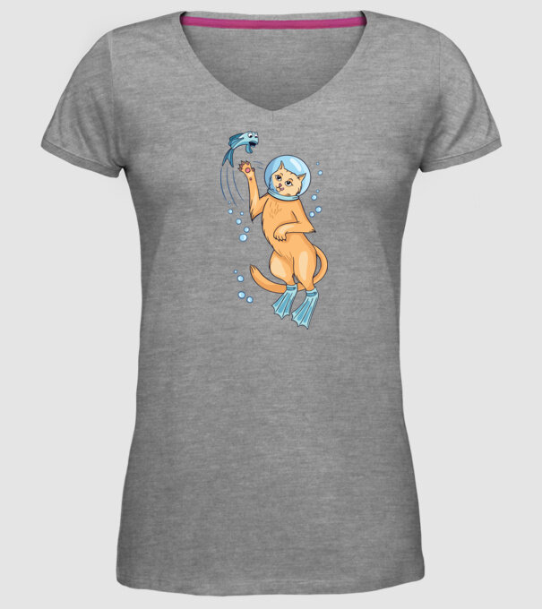 Pisică Scafandru model gri pe tricou
