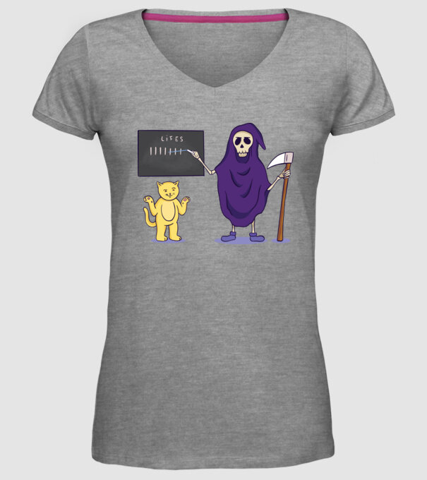 Cele 9 vieți ale pisicii model gri pe tricou