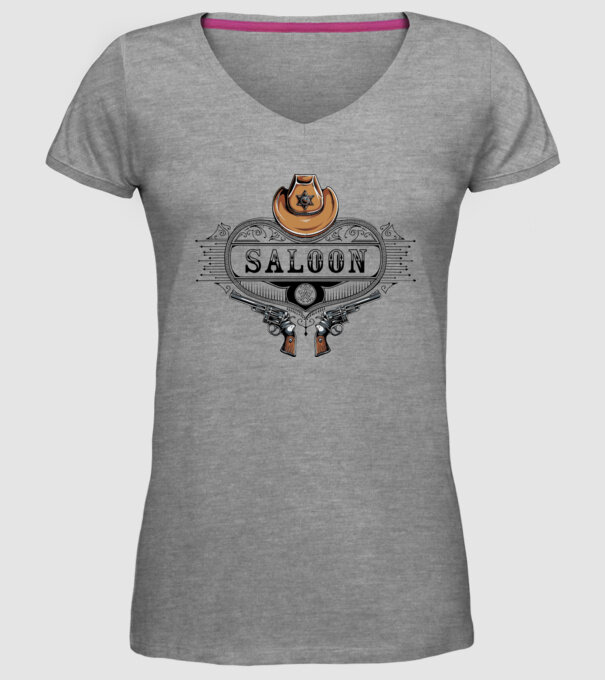 Cowboy saloon western model gri pe tricou