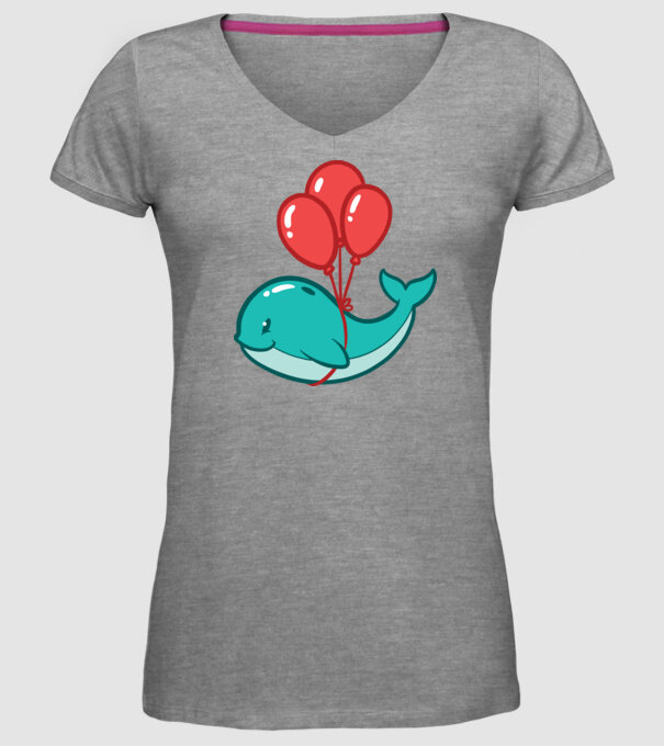 Balenă Drăguță cu Balon model gri pe tricou
