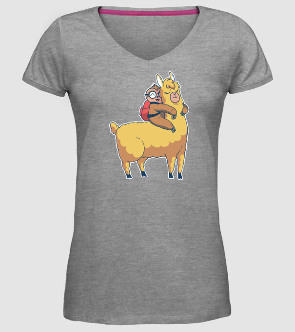 Leneș drăguț cu Lama școlar model gri pe tricou