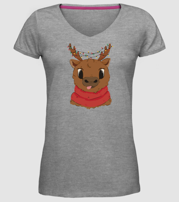 Ren drăguț de Crăciun model gri pe tricou