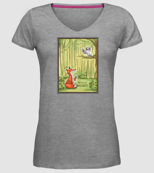 Vulpe drăguț cu bufniță model gri pe tricou