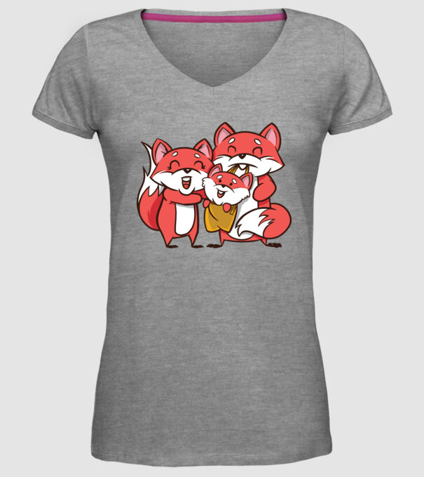 Familie Vulpe drăguță model gri pe tricou