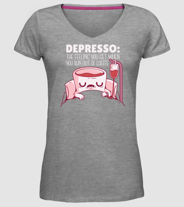 Depresso - Sentimentul când rămâi fără cafea model gri pe tricou