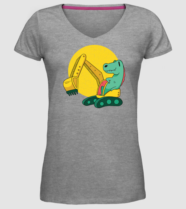 Excavator dinozaur model gri pe tricou