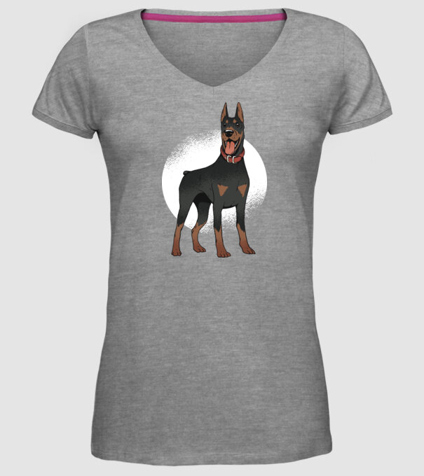 Tricou cu câine dobermann model gri pe tricou