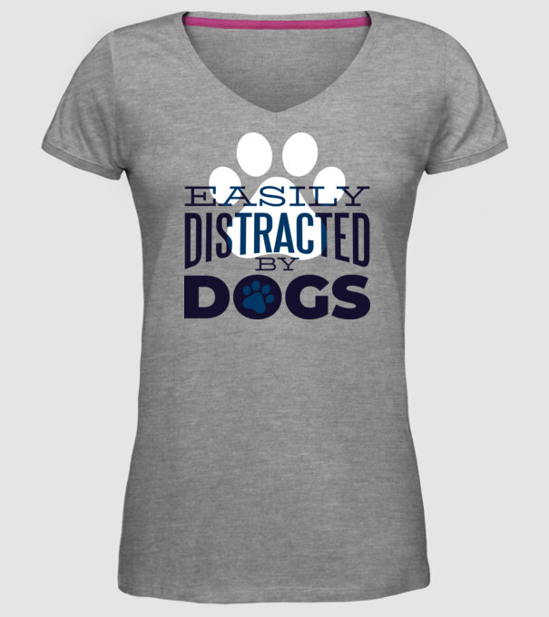 Easily Distracted By Dogs Tricou cu Câine amuzant model gri pe tricou