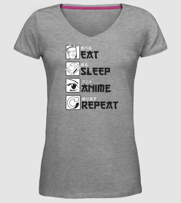 Eat Sleep Anime Repeat model gri pe tricou