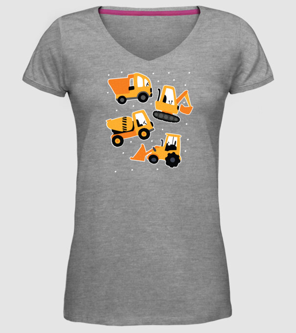 Vehicule de construcții model gri pe tricou