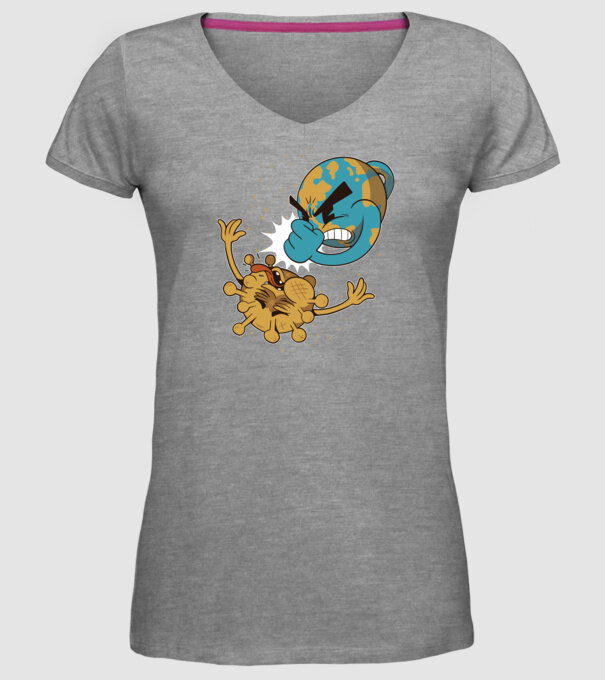 Pământ vs Coronavirus model gri pe tricou