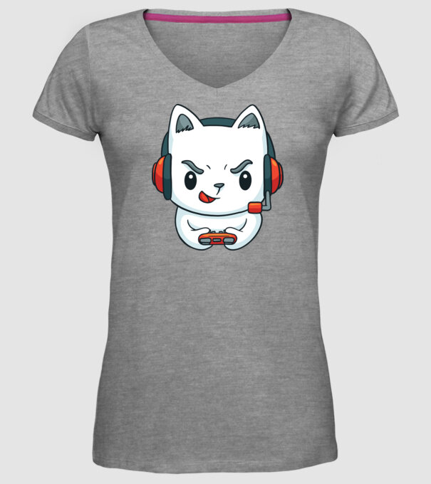 Pisică Gamer model gri pe tricou