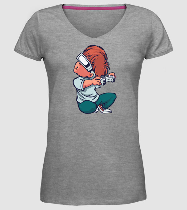 Băiat Gamer cu ochelari VR model gri pe tricou