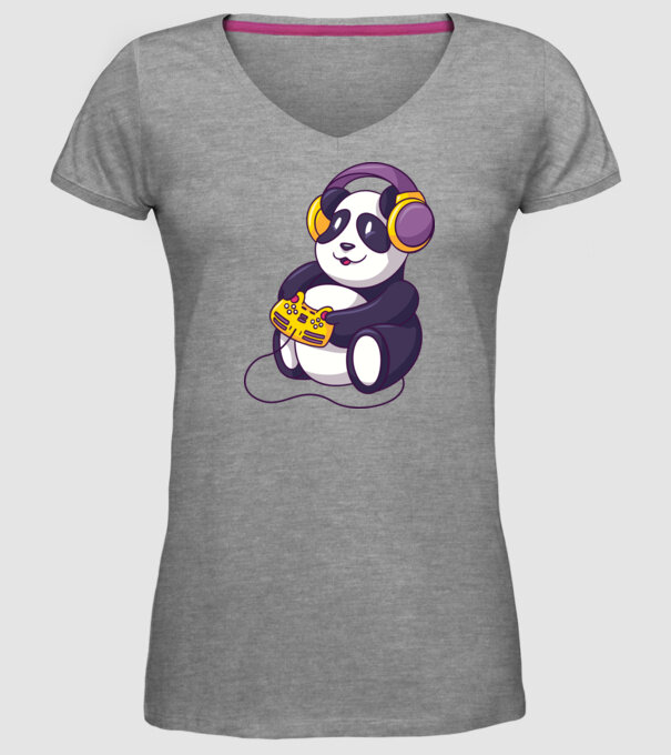 Gamer Panda model gri pe tricou